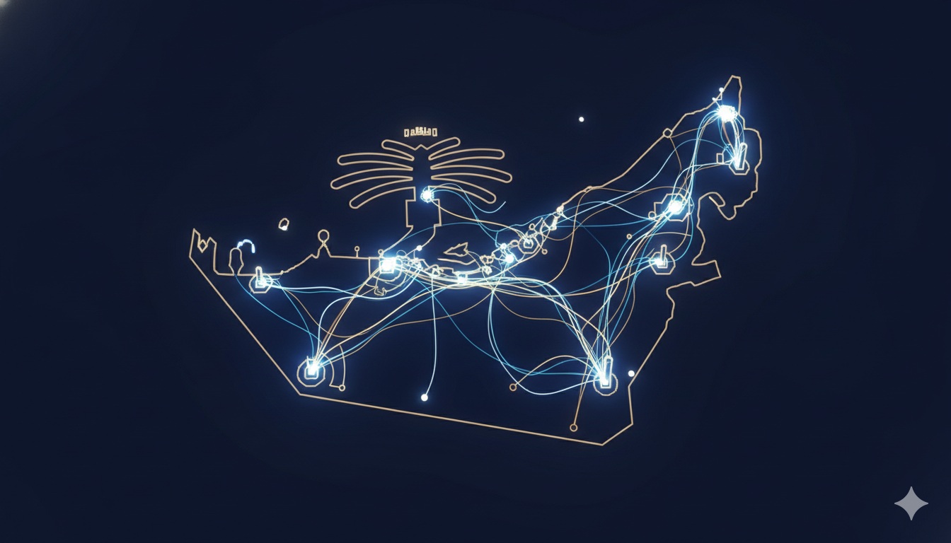 Abstract data visualization over a Dubai map