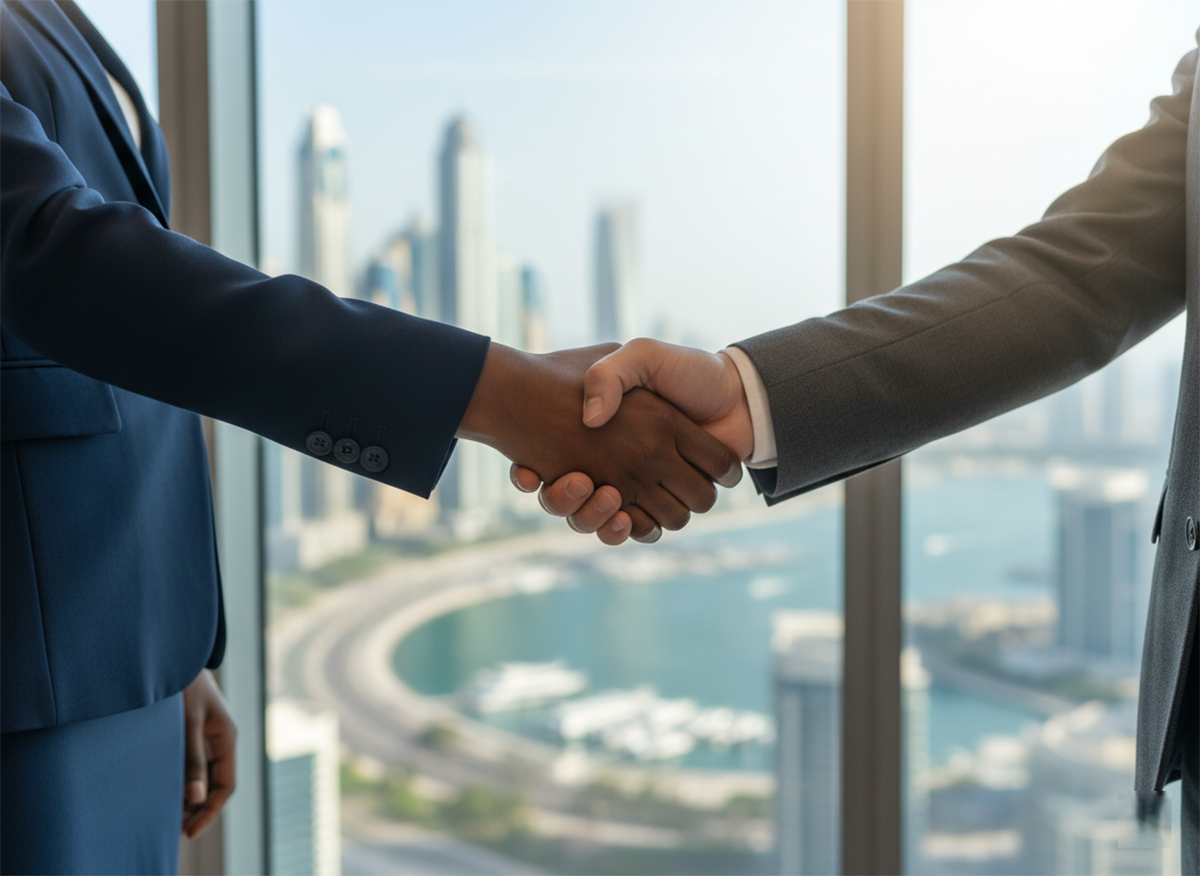 Handshake symbolizing trust and partnership in Dubai