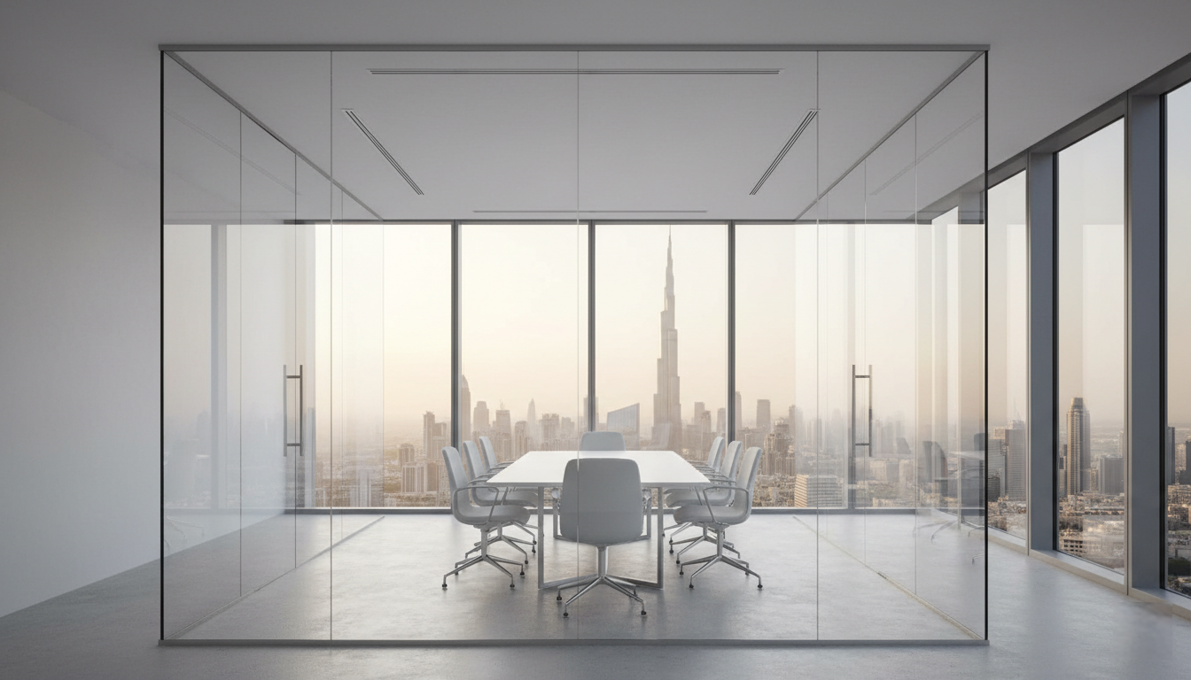 Modern office overlooking the Dubai skyline